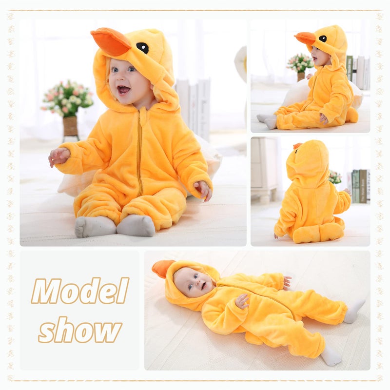 MICHLEY Unisex Baby Costume Winter and Autumn Flannel Romper for 6-12 Months, Animal Cosplay Jumpsuit Yellow Size 80 - Image 5
